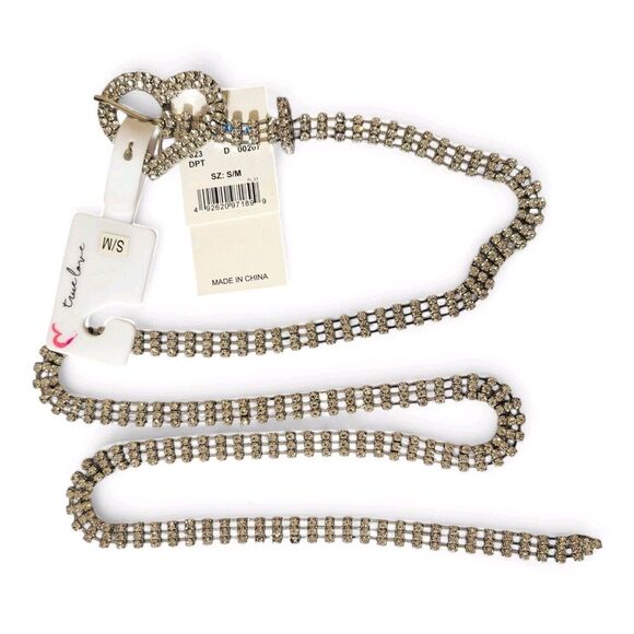 Rhinestone Heart Bucle Belt Size S-M Macy's Backstage True Love- 3 Row New - Picture 1 of 9